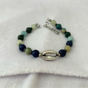 Handmade Ocean Energy Gemstone Bracelet with Silver Cowrie Shell